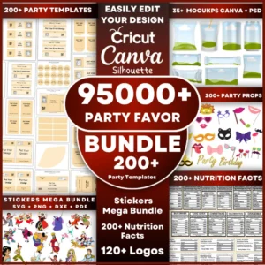 95000+ Party Favor Templates Bundle, Water Bottle Labels, Chip Bag Template, party favours, Chocolate Bar, Capri Sun Labels, Nutrition Facts