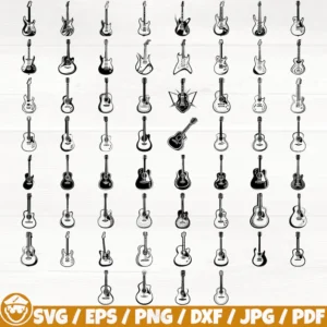 Guitar Silhouette x60 BUNDLE Svg/Eps/Png/Dxf/Jpg/Pdf, Guitar Music Svg, Rock Guitar Png, Acoustic Guitar Svg, Electric Guitar Cutting Files