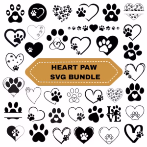 Heart Paw svg Bundle, Paw Print Clipart Silhouette,Dog Cat Paw Vector,Digital file