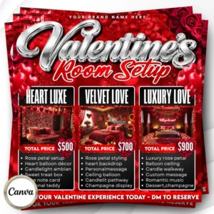 Valentine Room Setup Flyer, Valentine Booking Flyer, Valentines Day Flyer, Valentine Decor Services, Room Decoration Flyer, Canva Editable