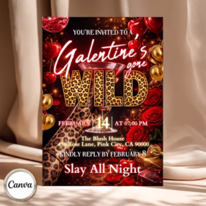 Cheetah Print Girls Night Party Template, Galentine’s Day Party Invitation, Valentines Leopard Invite, Galentine Party invite,Canva Editable